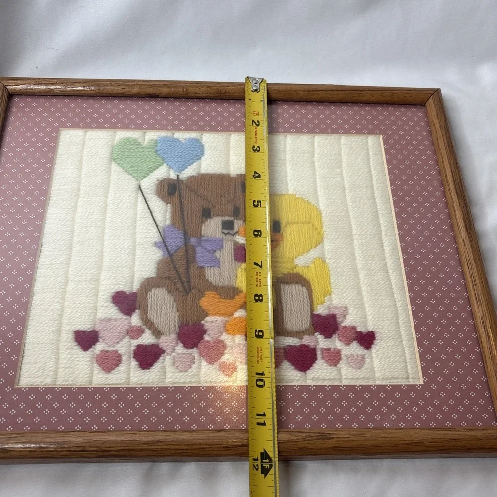 Vtg Crewel Embroidery Creative Circles Little Buddies Bear Duck Framed‎ Picture